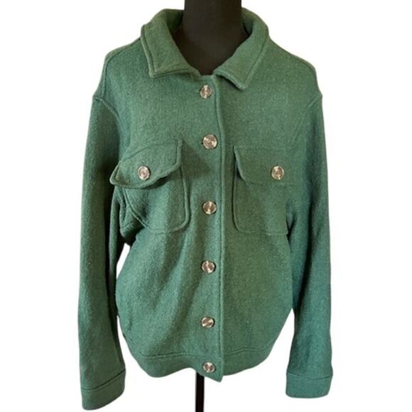 Joie Women’s Green Wool Blend Shacket Jacket Size 1X Button Front Pockets - Picture 1 of 6